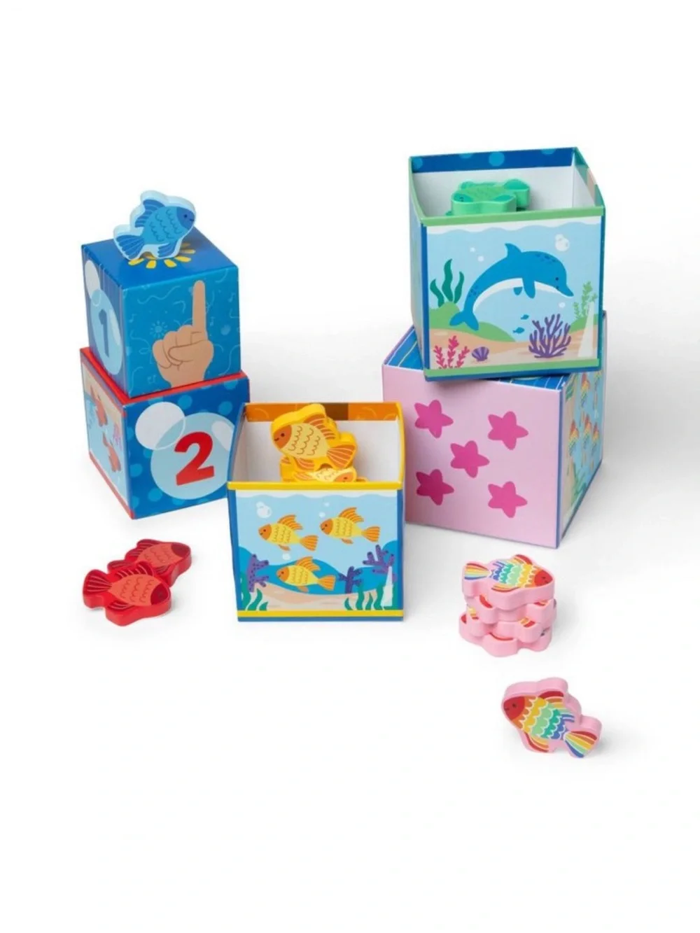 Melissa & Doug Ms. Rachel Sort & Count Nesting & Stacking Blocks w/ Wooden Fish